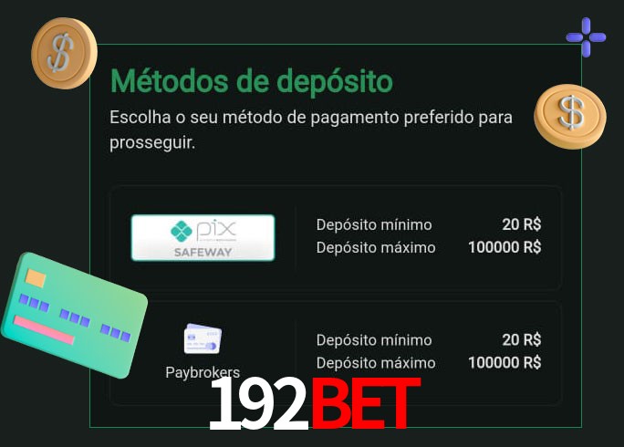 O cassino 192Bet oferece uma grande variedade de métodos de pagamento